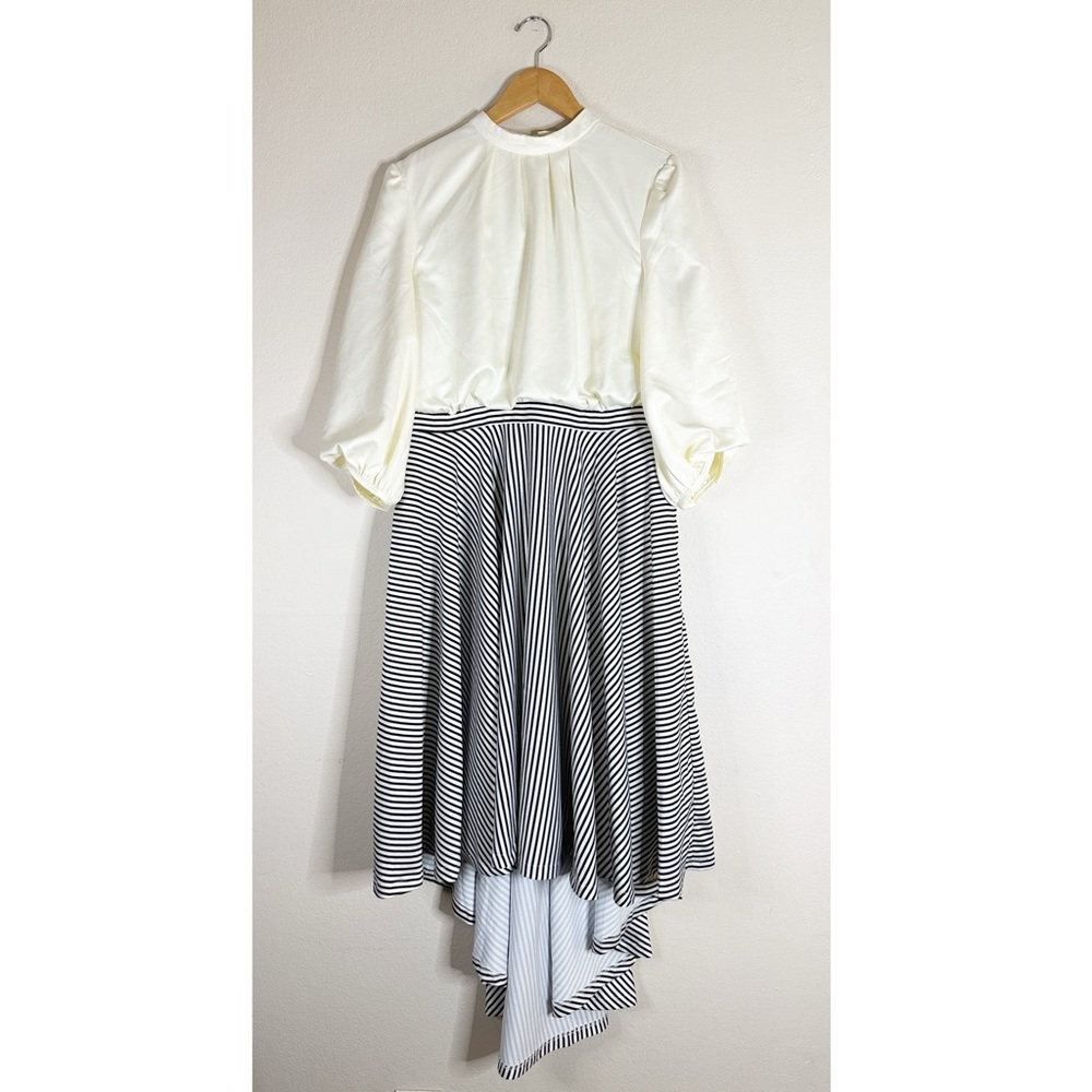 LEXINGTON black and white puff sleeve hi low midi cocktail dress XL NEW